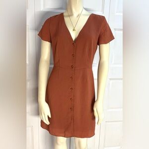 Wilfred Aritzia Rust Button Front Mini Dress Short Sleeve V Neck – Size 4 - EUC